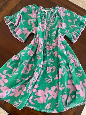 Umgee Pink Floral Tiered Boho Dress